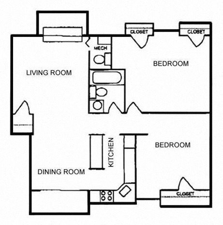 2x1 River Road Terrace in Petersburg, VA 2 bedroom 1 bathroom floor plan